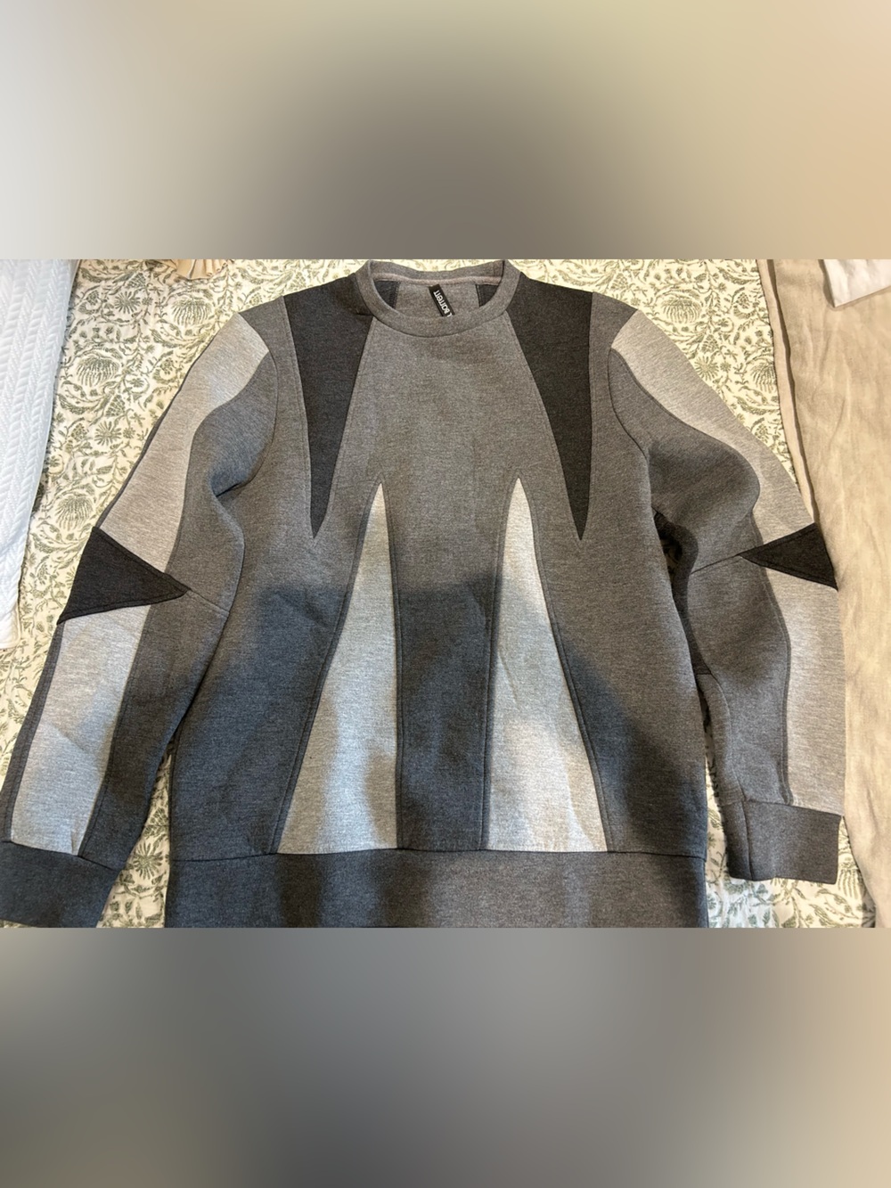 Neil Barrett - Men's Grey Geometric Panel Crewneck Sweater